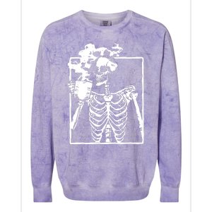 Skeleton Drinking Coffee Colorblast Crewneck Sweatshirt