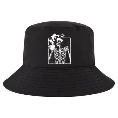 Skeleton Drinking Coffee Cool Comfort Performance Bucket Hat