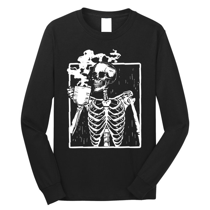 Skeleton Drinking Coffee Long Sleeve Shirt