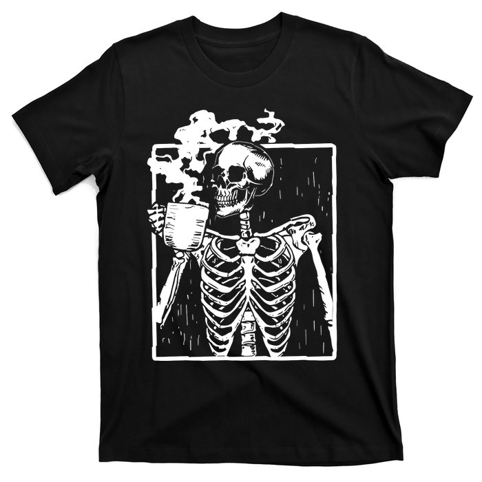 Skeleton Drinking Coffee T-Shirt