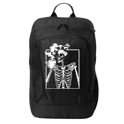 Skeleton Drinking Coffee City Backpack