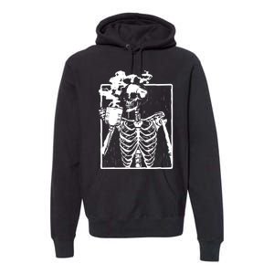 Skeleton Drinking Coffee Premium Hoodie