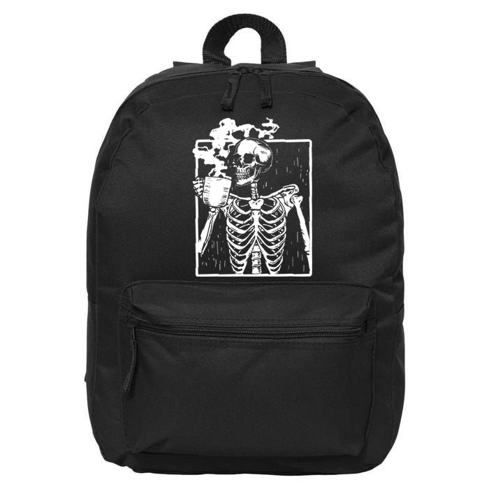 Skeleton Drinking Coffee 16 in Basic Backpack