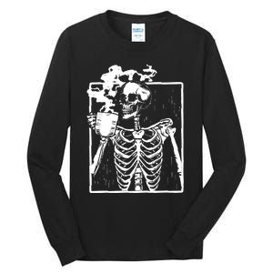 Skeleton Drinking Coffee Tall Long Sleeve T-Shirt