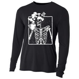 Skeleton Drinking Coffee Cooling Performance Long Sleeve Crew