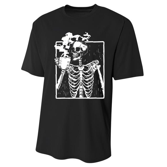 Skeleton Drinking Coffee Performance Sprint T-Shirt