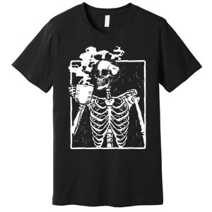 Skeleton Drinking Coffee Premium T-Shirt