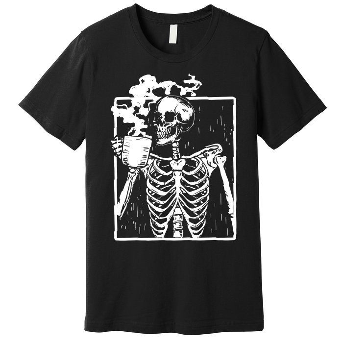 Skeleton Drinking Coffee Premium T-Shirt