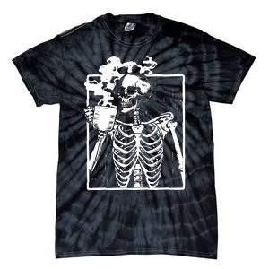 Skeleton Drinking Coffee Tie-Dye T-Shirt