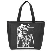 Skeleton Drinking Coffee Zip Tote Bag