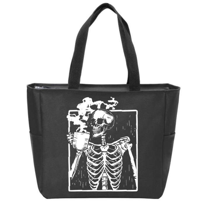 Skeleton Drinking Coffee Zip Tote Bag