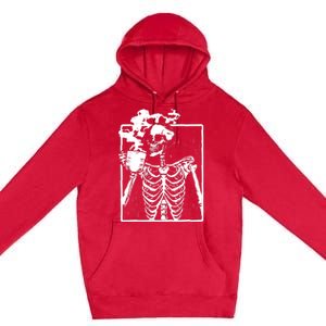 Skeleton Drinking Coffee Premium Pullover Hoodie