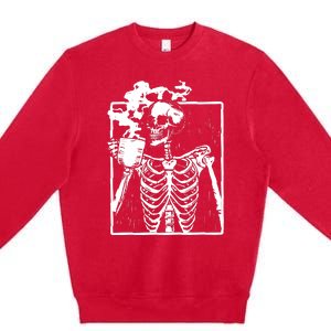 Skeleton Drinking Coffee Premium Crewneck Sweatshirt