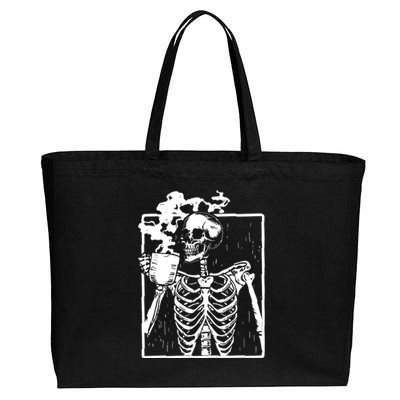 Skeleton Drinking Coffee Cotton Canvas Jumbo Tote