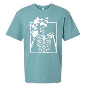 Skeleton Drinking Coffee Sueded Cloud Jersey T-Shirt