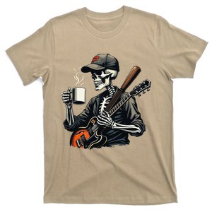 Skeleton Drinking Coffee Lover Funny Halloween Skull T-Shirt