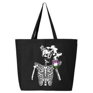 Skeleton Drinking Coffee Genderqueer Pride Skull LGBTQ Ally 25L Jumbo Tote