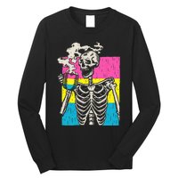 Skeleton Drinking Coffee LGBTQ Pansexual Pride Pan Flag Long Sleeve Shirt