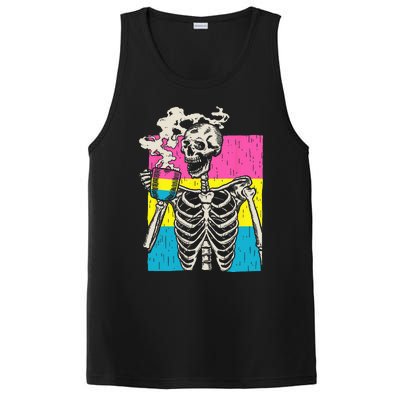 Skeleton Drinking Coffee LGBTQ Pansexual Pride Pan Flag PosiCharge Competitor Tank