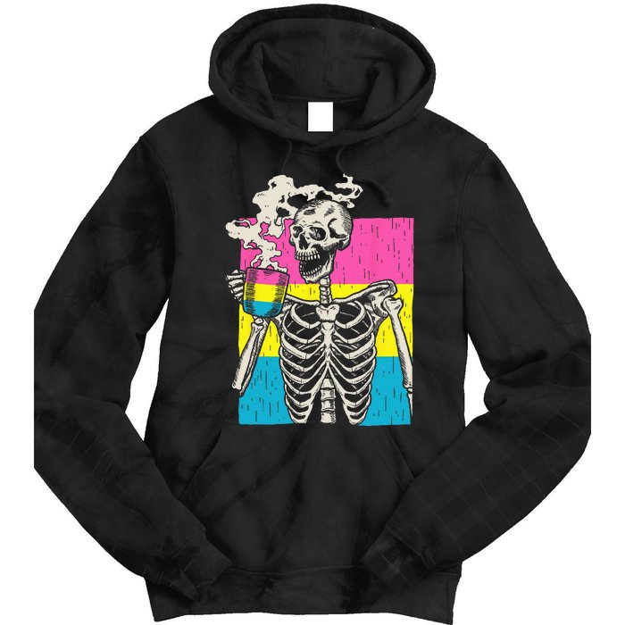 Skeleton Drinking Coffee LGBTQ Pansexual Pride Pan Flag Tie Dye Hoodie