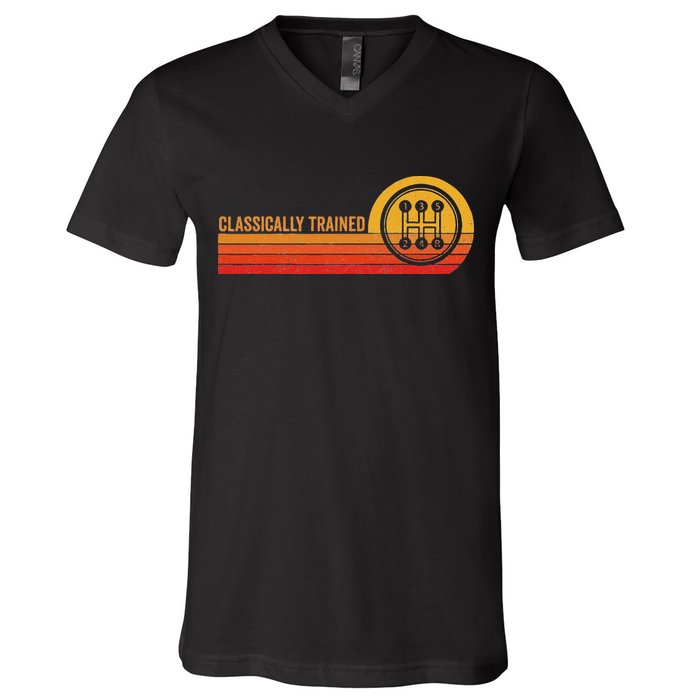 Stick Driver Classically Trained Manual Transmission Retro V-Neck T-Shirt