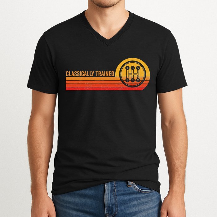 Stick Driver Classically Trained Manual Transmission Retro V-Neck T-Shirt