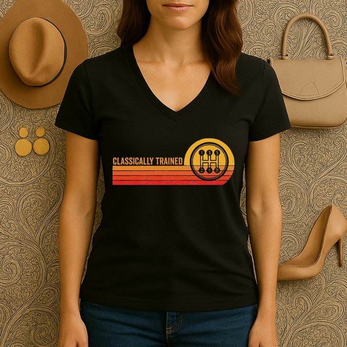 Stick Driver Classically Trained Manual Transmission Retro Women's V-Neck T-Shirt