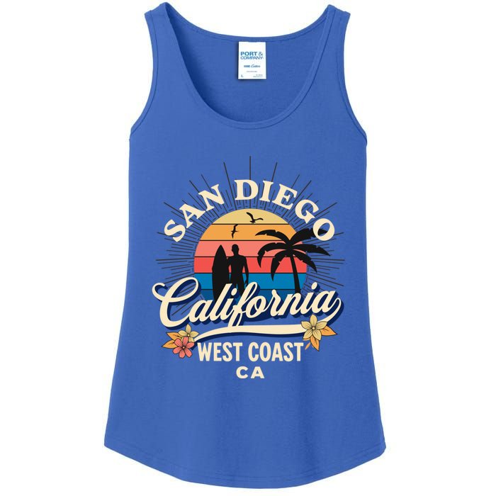 San Diego California Beach Surf Summer Vacation Vintage Cute Gift Ladies Essential Tank