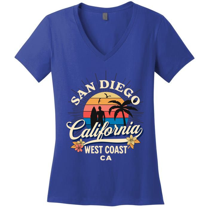 San Diego California Beach Surf Summer Vacation Vintage Cute Gift Women's V-Neck T-Shirt