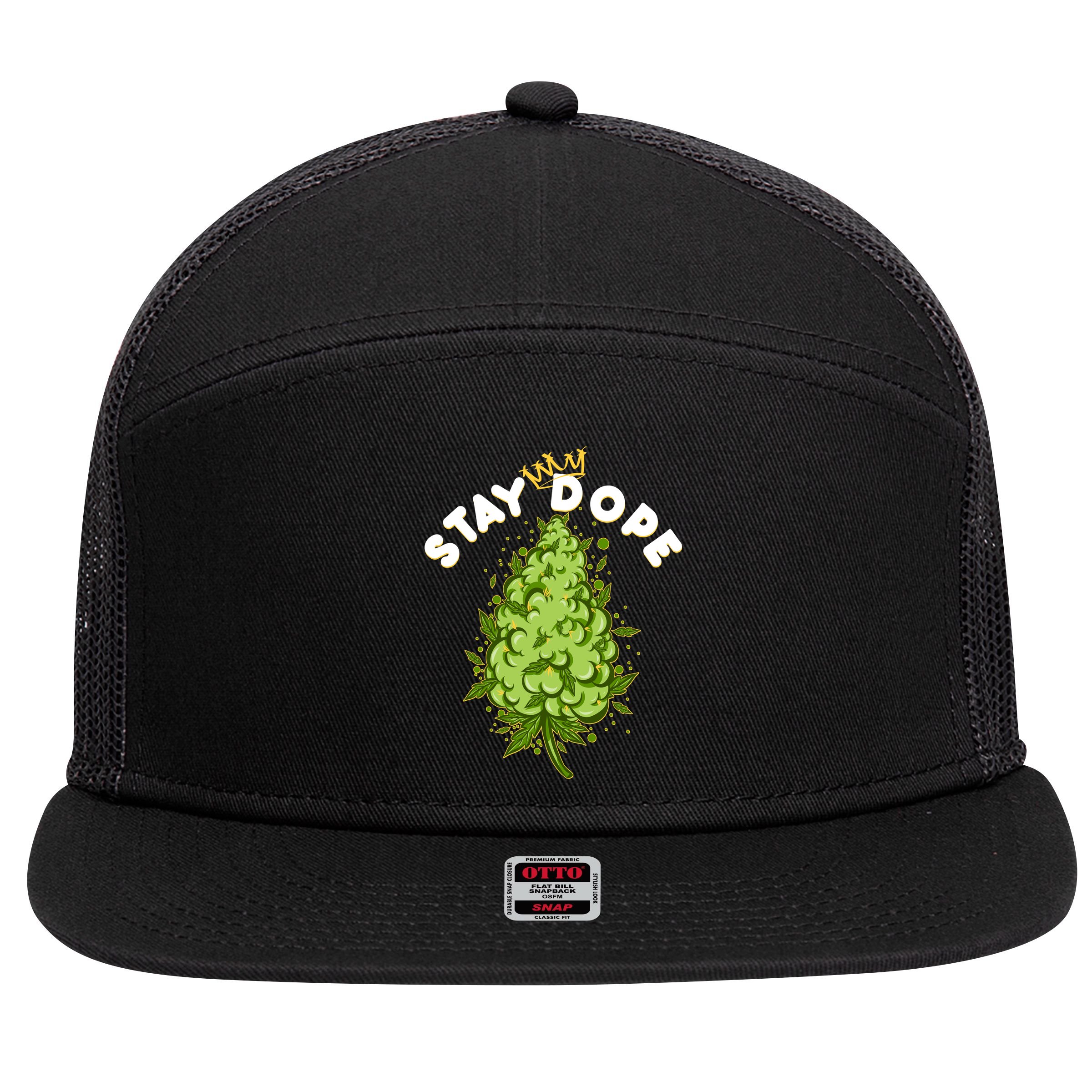 Stay Dope Cannabis Marijuana Bud 7 Panel Mesh Trucker Snapback Hat