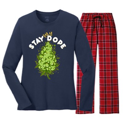 Stay Dope Cannabis Marijuana Bud Women's Long Sleeve Flannel Pajama Set 