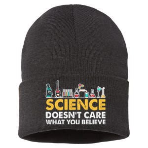 Science Doesn't Care What You Believe Science Teacher Students Sustainable Knit Beanie