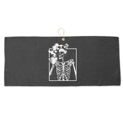 Skeleton Drinking Coffee Back Design White Large Microfiber Waffle Golf Towel