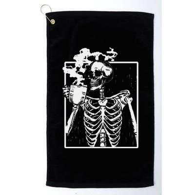 Skeleton Drinking Coffee Back Design White Platinum Collection Golf Towel