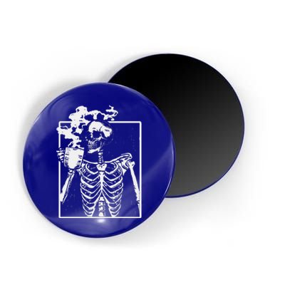 Skeleton Drinking Coffee Back Design White Magnet