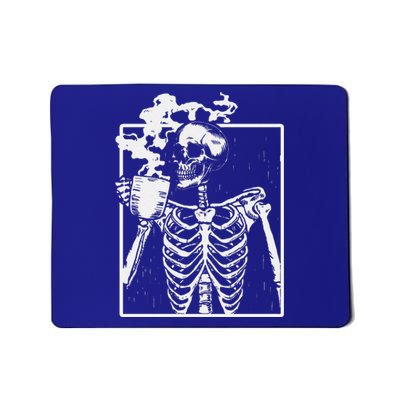 Skeleton Drinking Coffee Back Design White Mousepad