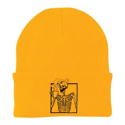 Skeleton Drinking Coffee Front Design Funny Knit Cap Winter Beanie