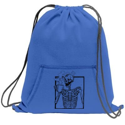 Skeleton Drinking Coffee Front Design Funny Sweatshirt Cinch Pack Bag