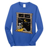 Skeleton Drinking Coffee Lover Funny Halloween Skull Themed Long Sleeve Shirt