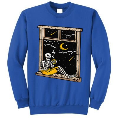 Skeleton Drinking Coffee Lover Funny Halloween Skull Themed Sweatshirt