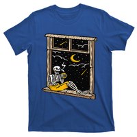 Skeleton Drinking Coffee Lover Funny Halloween Skull Themed T-Shirt