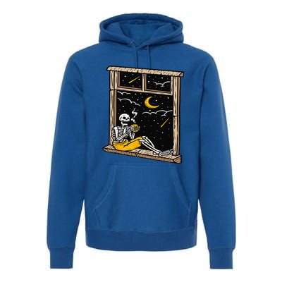 Skeleton Drinking Coffee Lover Funny Halloween Skull Themed Premium Hoodie