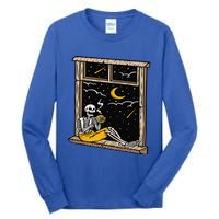 Skeleton Drinking Coffee Lover Funny Halloween Skull Themed Tall Long Sleeve T-Shirt