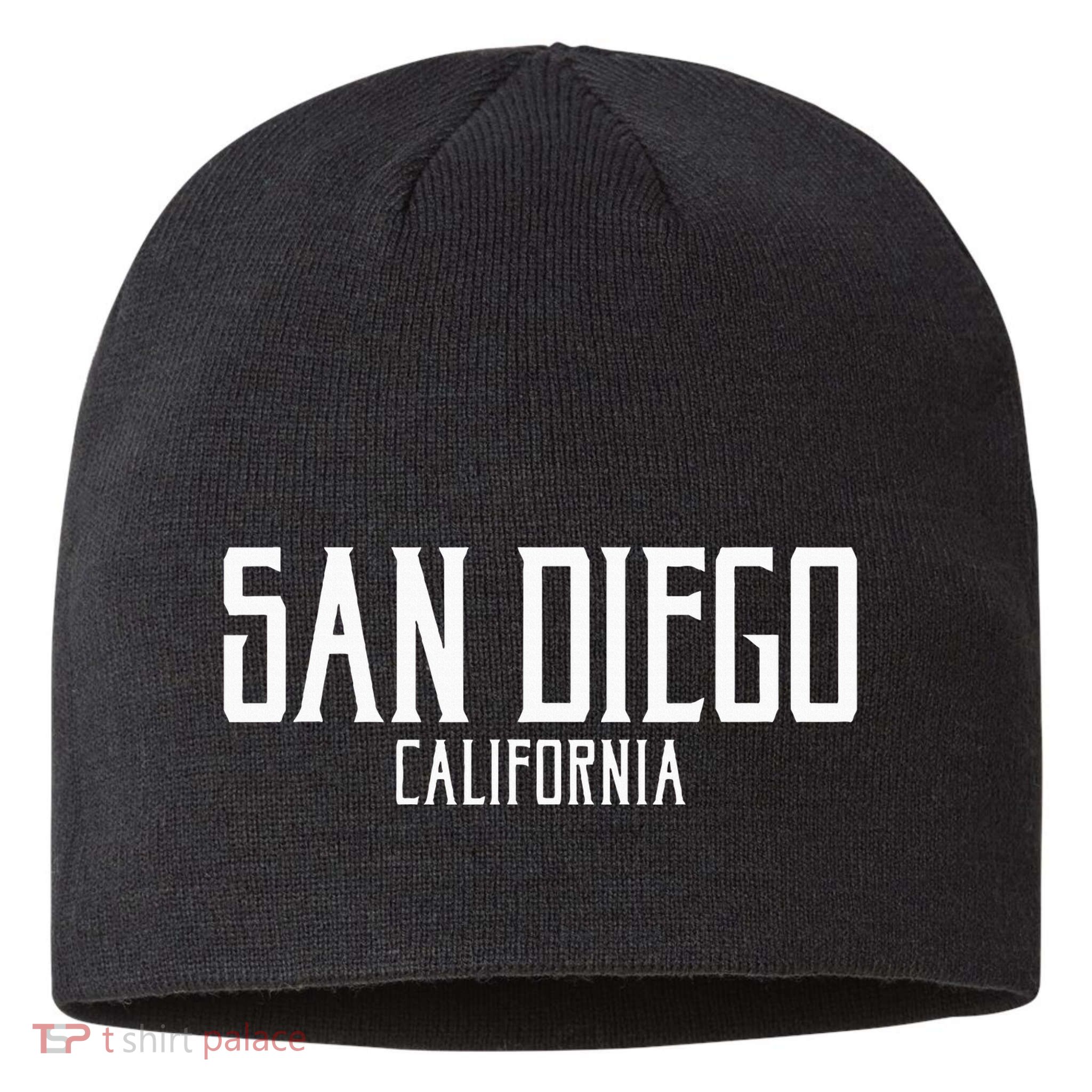 San Diego California Text With White Print Sustainable Beanie