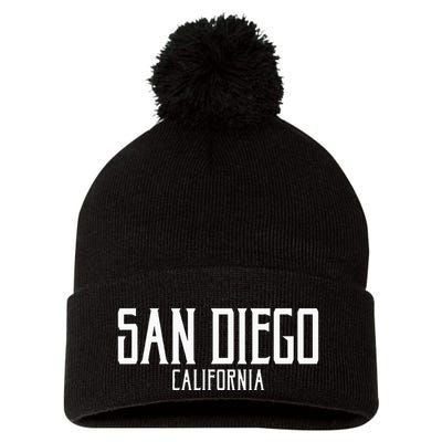 San Diego California Text With White Print Pom Pom 12in Knit Beanie