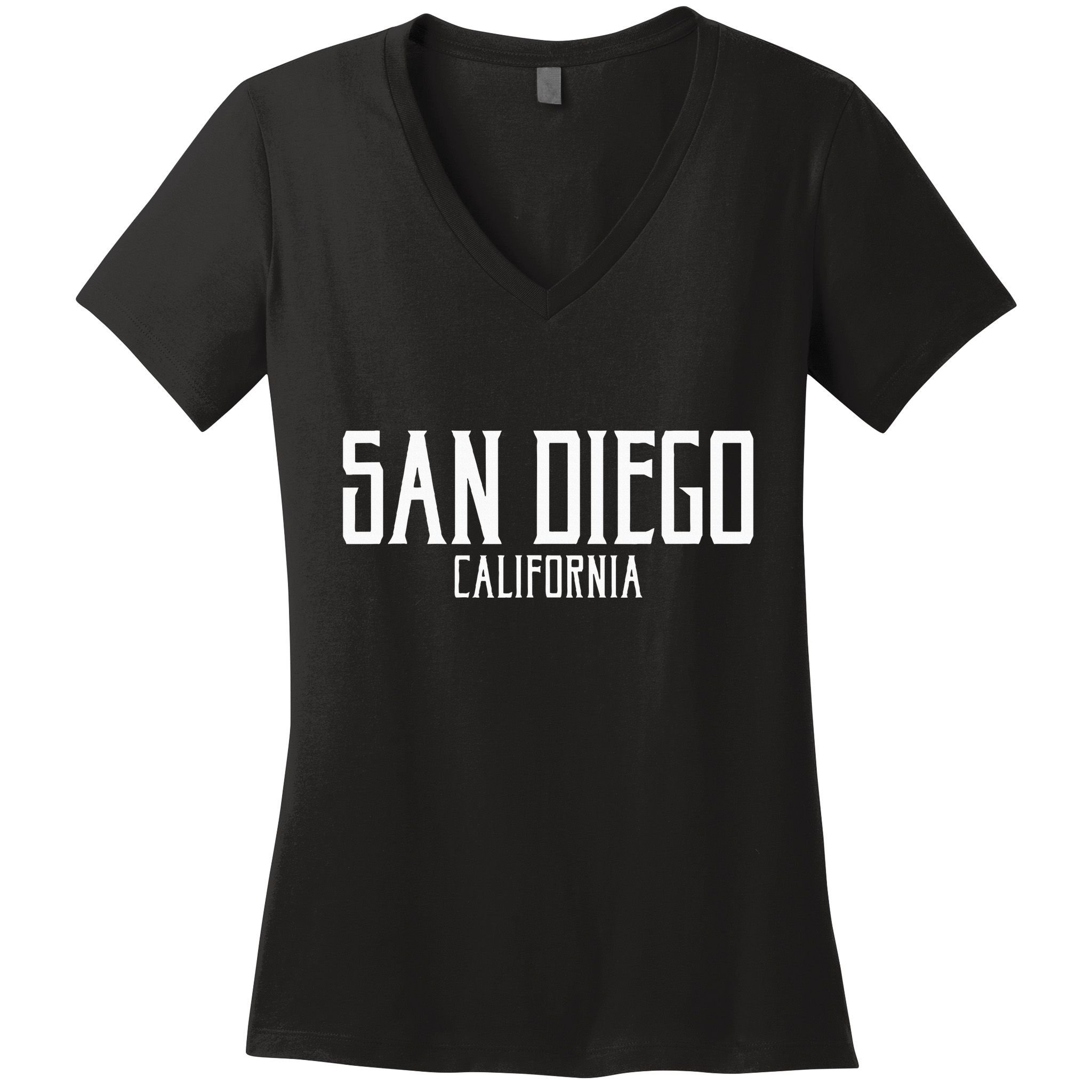 San Diego California Text With White Print Women's V-Neck T-Shirt