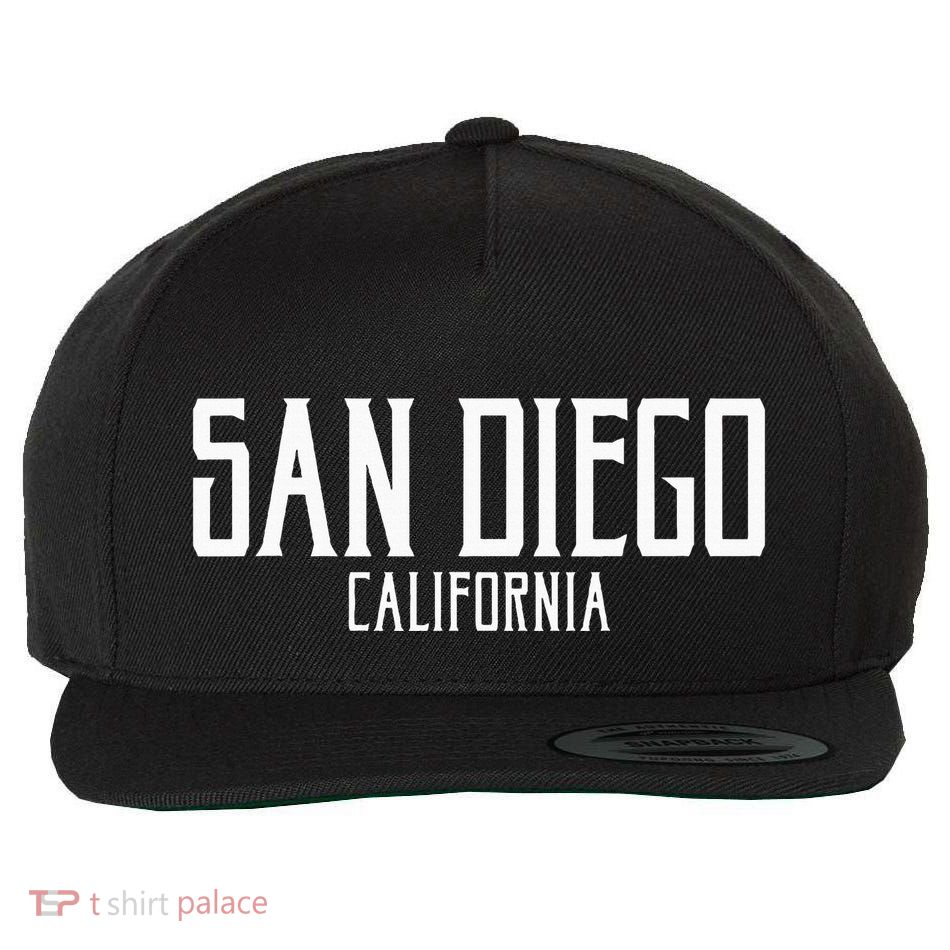 San Diego California Text With White Print Wool Snapback Cap