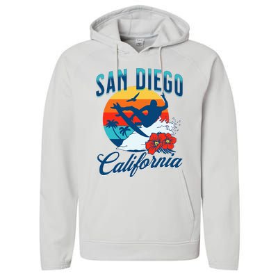 San Diego California Beach Surf Summer Vacation Vintage Performance Fleece Hoodie