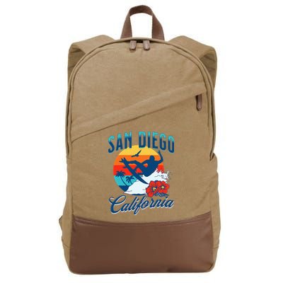 San Diego California Beach Surf Summer Vacation Vintage Cotton Canvas Backpack