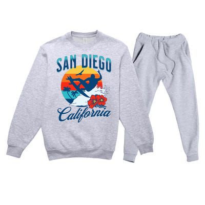 San Diego California Beach Surf Summer Vacation Vintage Premium Crewneck Sweatsuit Set